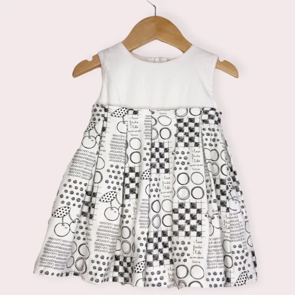 Mayoral dress sleeveless black‎ & white cherry print size 18 months